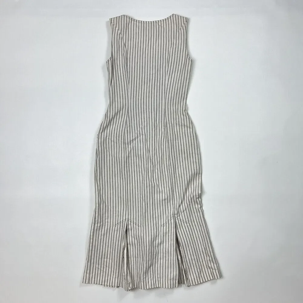 THORNTON HALL Dress VTG 70s New Zealand Button Down Sleeveless Stripe Rare Sz 10